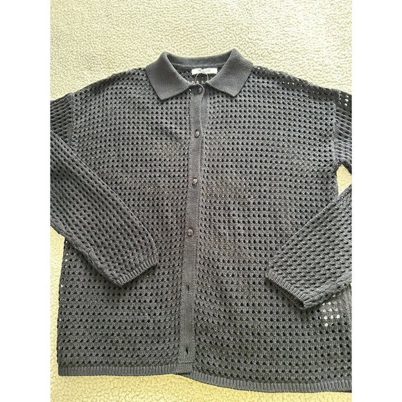 Madewell Open Stitch Polo Cardigan Sweater in Black Size S - Picture 5 of 8